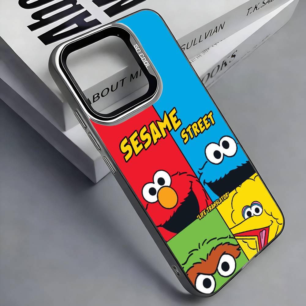 S-Sesame S-Street C-Cookie Elmo Phone Case For iPhone 17, 16,15,14,13,12,11 Plus,Pro Max, Colorful Silver Funda Cover