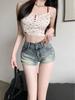 Женские джинсовые шорты в стиле ретро с высокой талией — облегающий крой, летний стиль
