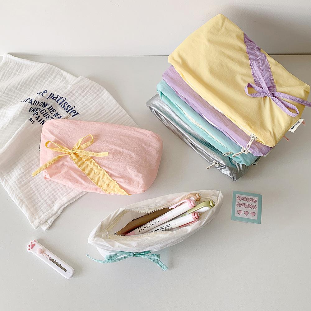 Large Capacity Y2K Bow Stationery Bag Straps Bowknot Ins Pencil Pouch Stationery Holder