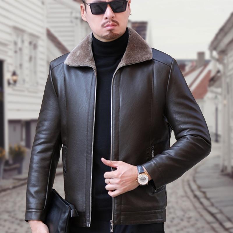 Leather Jacket Men's New Winter Fleece Sheepskin Leather Jacket Jacket Men's Clothing
