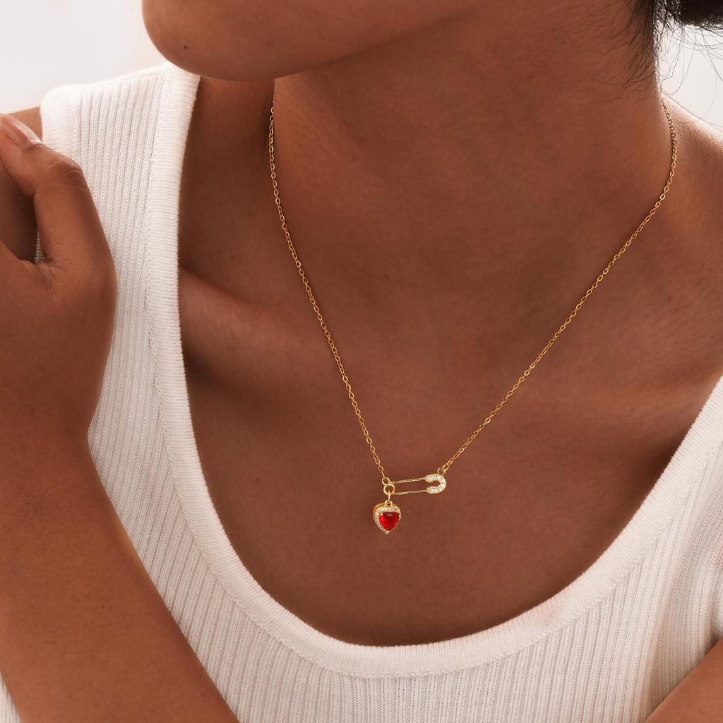Stainless Steel Jewelry Safety Pin Pendant Necklaces For Women Chokers Adjustable Chain Gift For Mom Girlfriend Valentine's Day