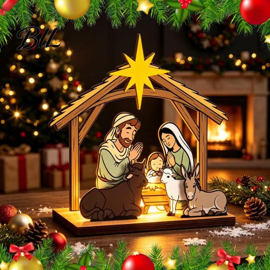 Eco Friendly Holiday Decor Christmas Tabletop Glowing Ornament, 3D Wooden Tree Decoration with Decorative Crafts Warm Light, Festive Centerpiece