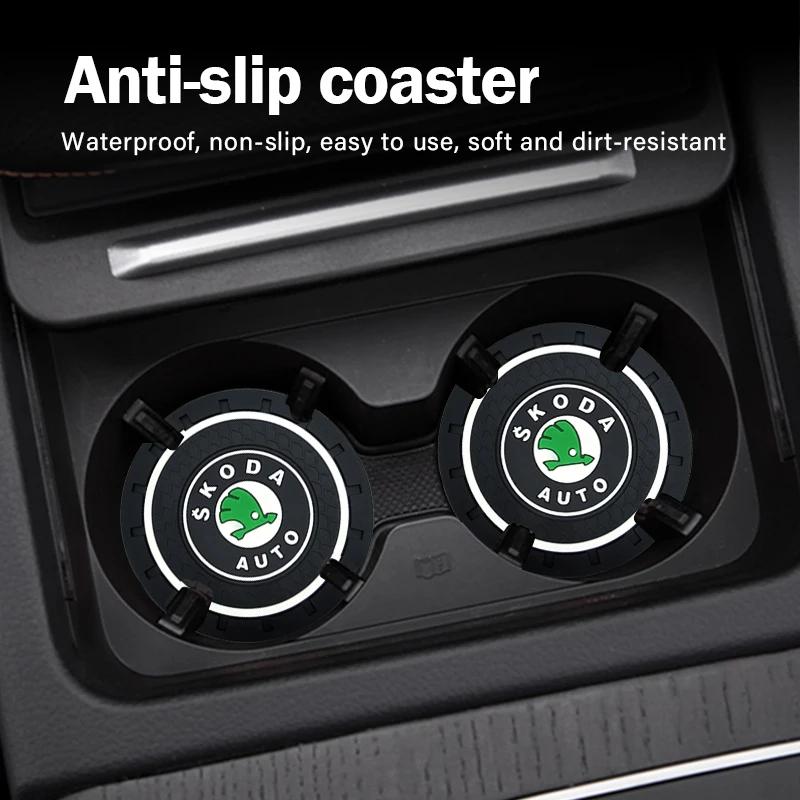 LQLT3 2pcs Car Auto Water Cup Slot Non-Slip Mat Accessories For Skoda Octavia MK2 MK3 2 3 A7 Fabia Karoq Kodiaq Superb Rapid Kamiq