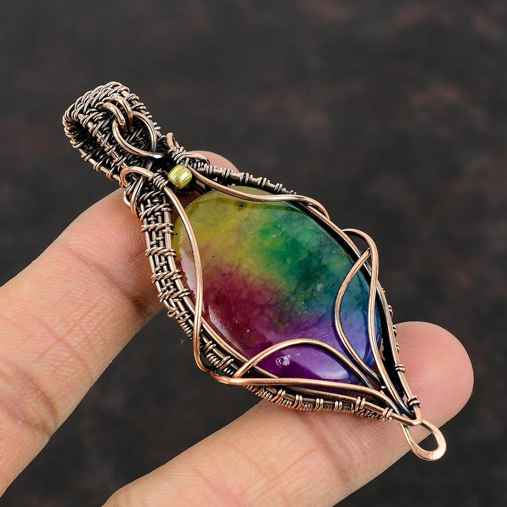 Rainbow Solar Quartz Druzy Pendant Copper Wire Wrapped Pendant Gemstone Jewelry Handmade Pendant Gift For Women Unique Copper Design Jewelry