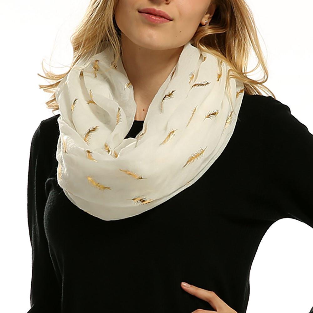 Muffler Women Soft Bronze Feather Print Neck Scarf Wrap Scarves