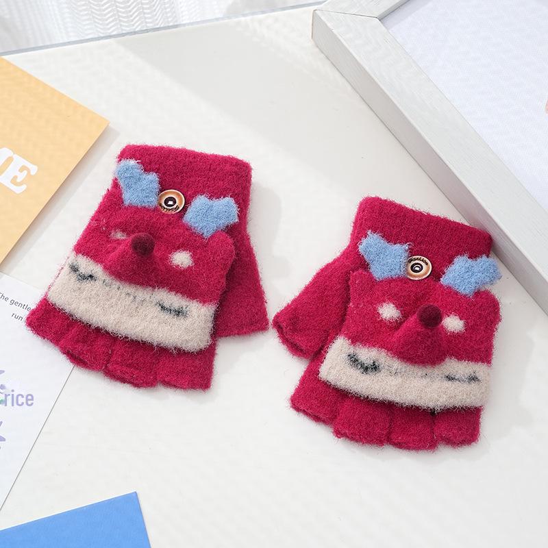 Милые детские перчатки-перевертыши с мультяшным принтом и бархатной подкладкой для тепла и защиты от холода — идеально подходят для письма осенью и зимой