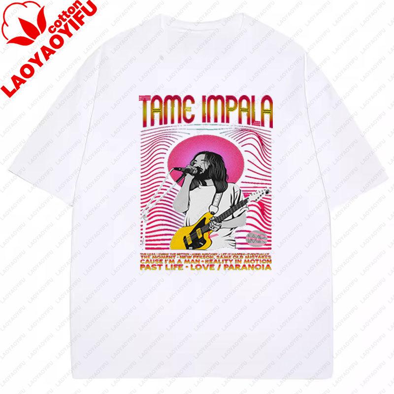 Vintage Tame Impala Graphic TShirts Unisexs Clothing Pop Rock Band Print TShirt Short Sleeved 2 Side Camisetas Fashion Retro Tee
