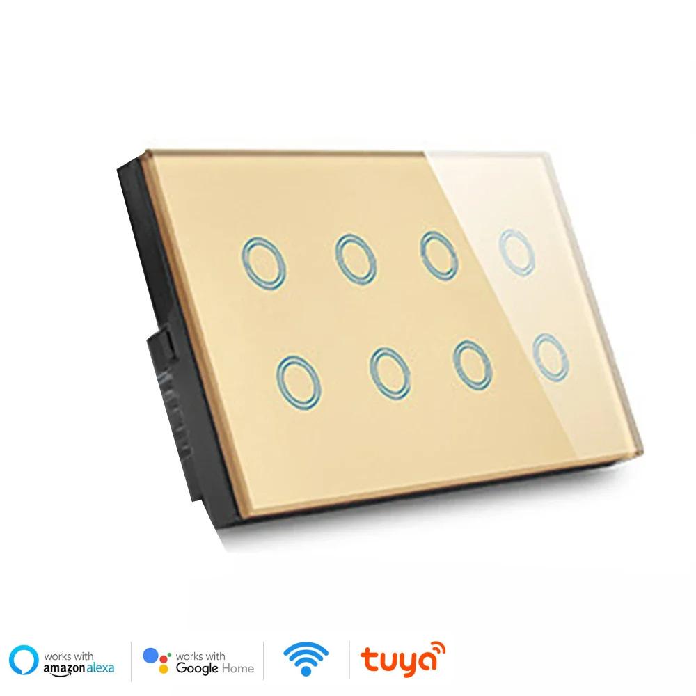 Wifi Smart Touch Light Wall Switch Interruptor Glass Panel 8 Gang 147*86mm Tuya App SmartLife Compatible with Alexa Google Home