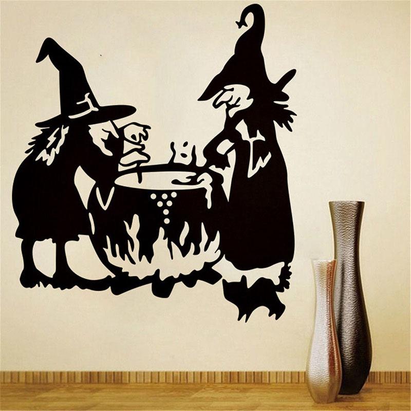 Removable Halloween Diy Wall Stickers With Fire Retardant Pvc Pumpkin Witch Decal