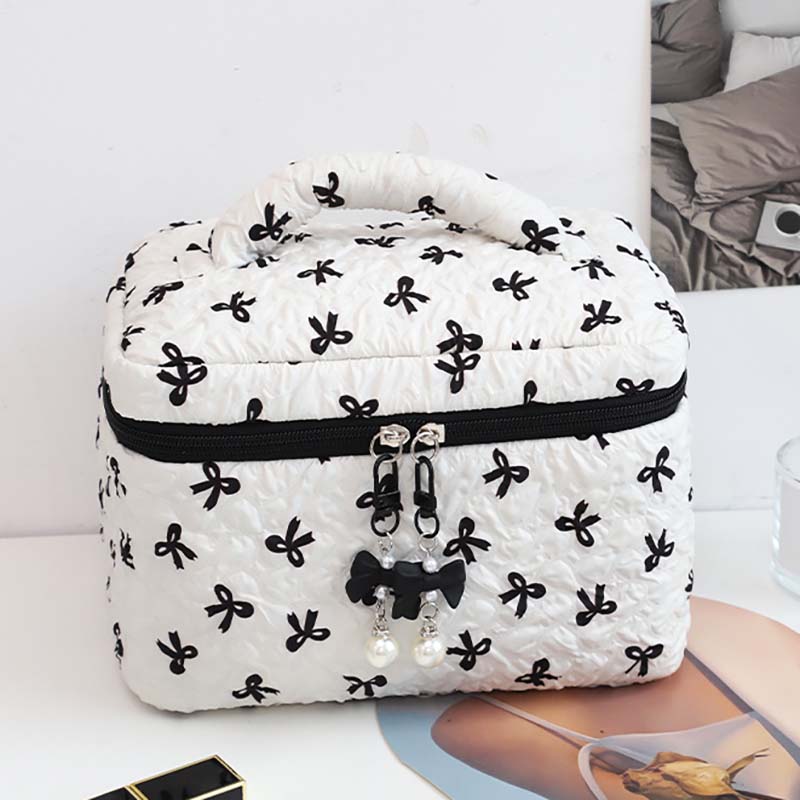 WTEMPO Элегантные косметички с принтом банта, большой вместимости, высококлассные женские сумочки для ухода за ногтями, дорожные сумки для хранения косметики, кошельки на молнии с двумя головками