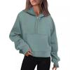 Tooxika Autumn And Winter New Casual Hooded Short Tops Half Zip Velvet Sweatshirt For Women