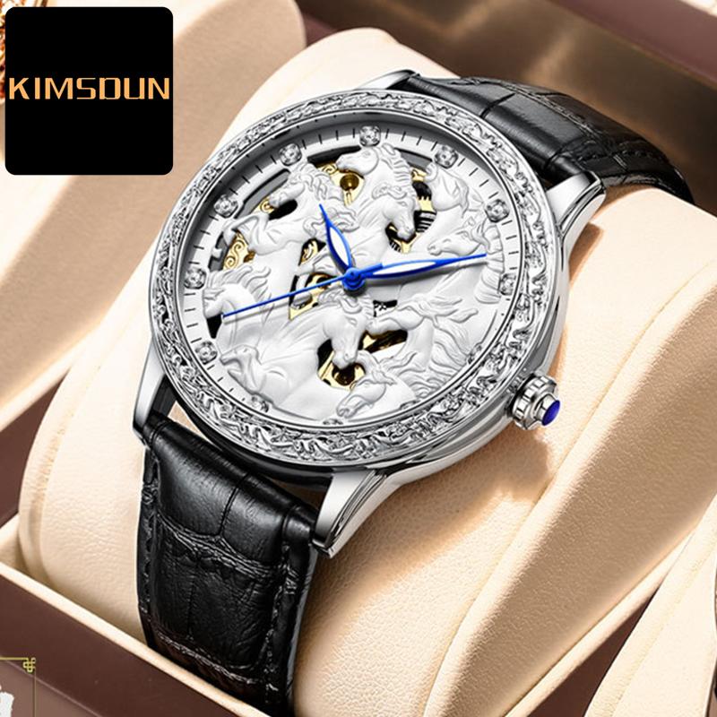 KIMSDUN Часы мужские лучшие брендовые роскошные часы 3D Carving Bad Juna Fashion Cutout автоматические механические часы