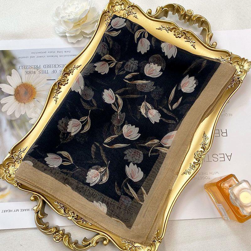 Летний Шарф из Шёлкового Жоржета с Принтом Магнолии, Женский Длинный Мягкий Шарф-Накидка, Пляжный Платок, Женские Платки