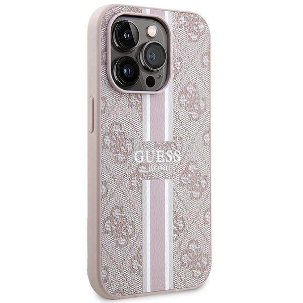 Etui do iPhone 15 Pro Guess MagSafe Printed Stripes Różowe