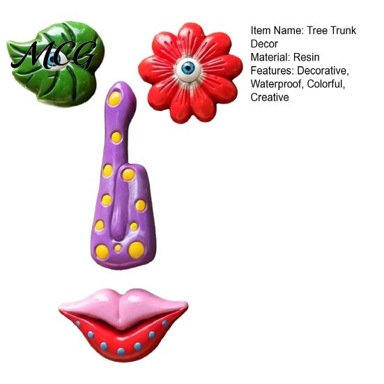 Flower Eyes Tree Decoration Colorful Trunk Face Decor, Outdoor Faces, Trees Yard Art Sun-proof Ornament Statues, Garden Cute Funny Creative for Patio