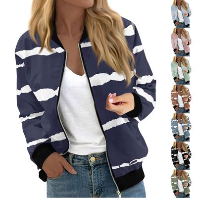 Женская модная повседневная полосатая куртка с принтом в стиле пэчворк на молнии с карманами