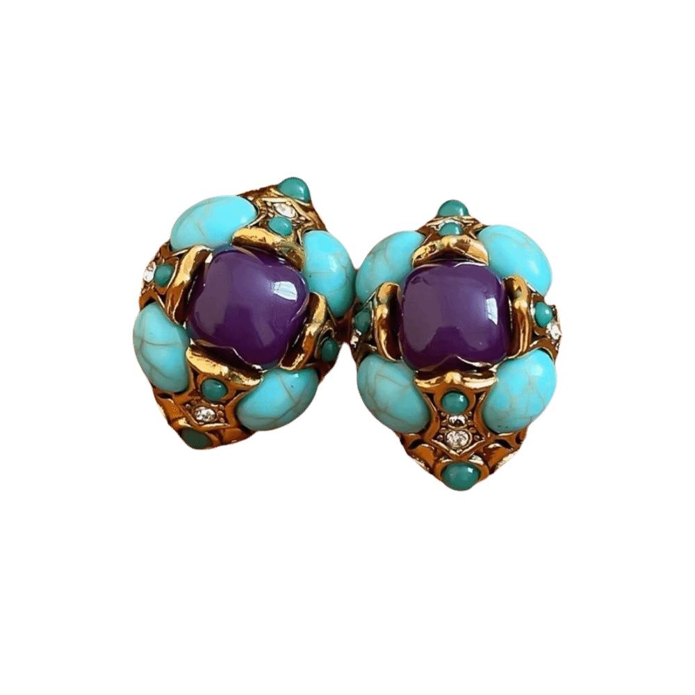 Zinc Zinc Alloy Flower Earrings Peacock Blue Medieval Resin Earrings Irregular-shaped Ear Stud  Party Jewelry