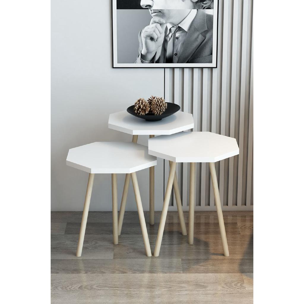 3-х предметный журнальный столик и набор журнальных столиков, восьмиугольный журнальный столик, набор журнальных столиков с деревянной ножкой и грабом