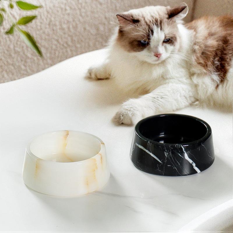 SAIDKOCC Minimalist High-end Natural Marble Pet Bowl cat Dog Food Natural Aesthetic Practical Living Room Durable Fashion Luxury