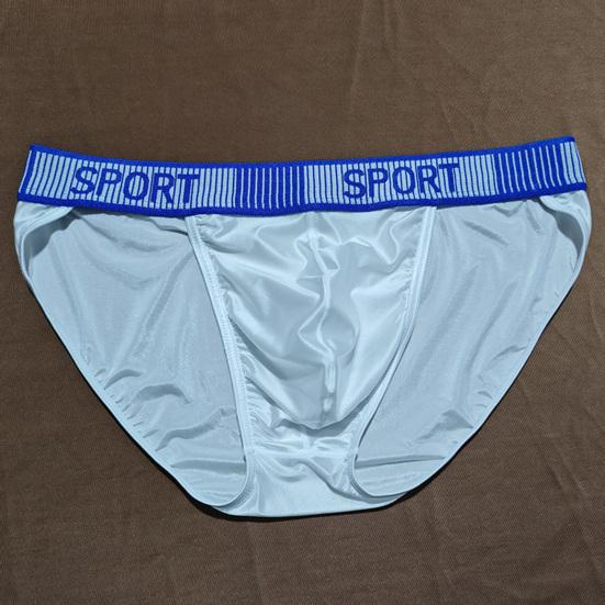 Summer Ice Silk Briefs Letter Print High Slit Design Men Panties Smooth Comfortable Breathable Underwear Daily Wear