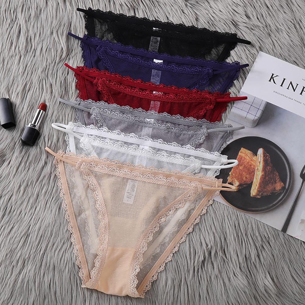 Soft Women Underpants Strap Low-waist Underwear Lace Thongs Mesh Panties Sexy Briefs Lingerie