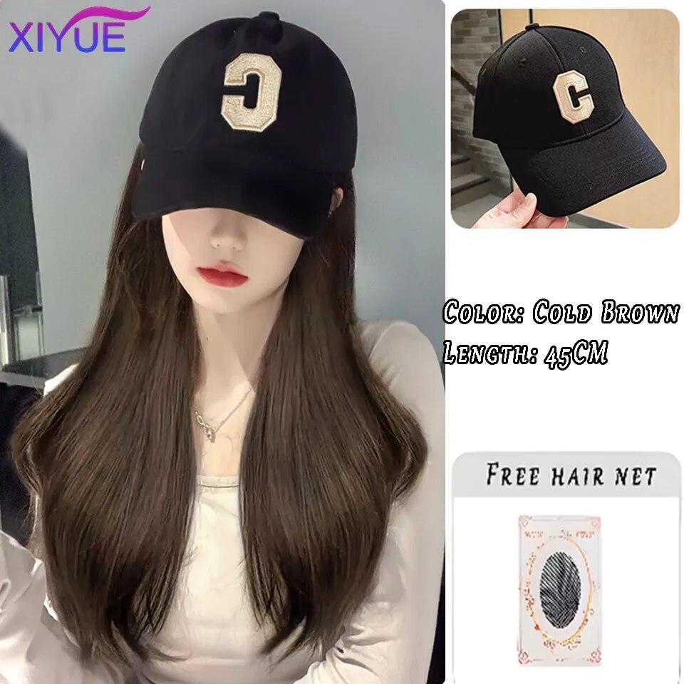 Шляпа, парик, женские длинные волосы, цельный, женская мода, ленивые, слегка вьющиеся волосы, бейсболка, парик, полное покрытие головы
