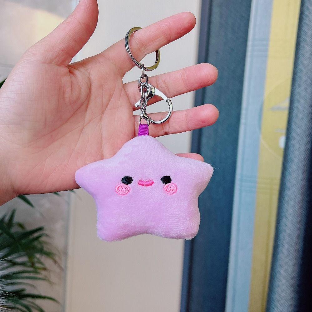 Fluffy Fur Smile Stars Plush Keyring Pom Pom Starfish Smile Stars Backpack Pendant  Wedding Gifts
