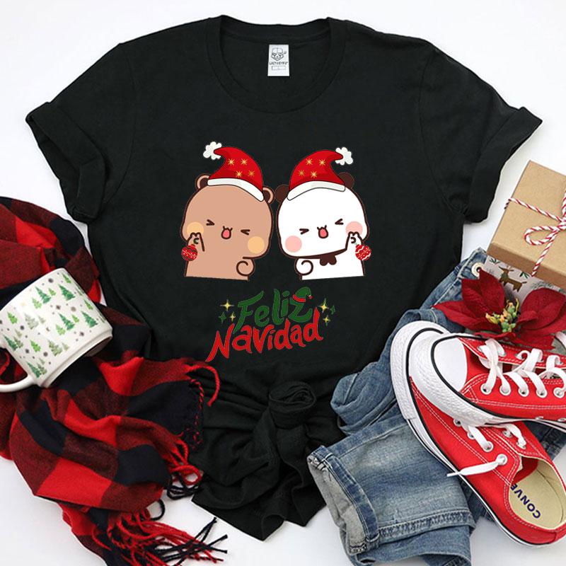 Merry Christmas Cute Bubu Dudu Cartoon Graphics Tshirt Popular Holiday Party Unisex Cotton Tees Trendy Funny Christmas Shirt