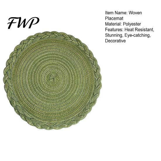 Heat Buffer Table Mat 12 Inch Round Placemats, Polyester Woven Braided Place Mats, Durable Washable Resistant Circle Dining Mats for Kitchen