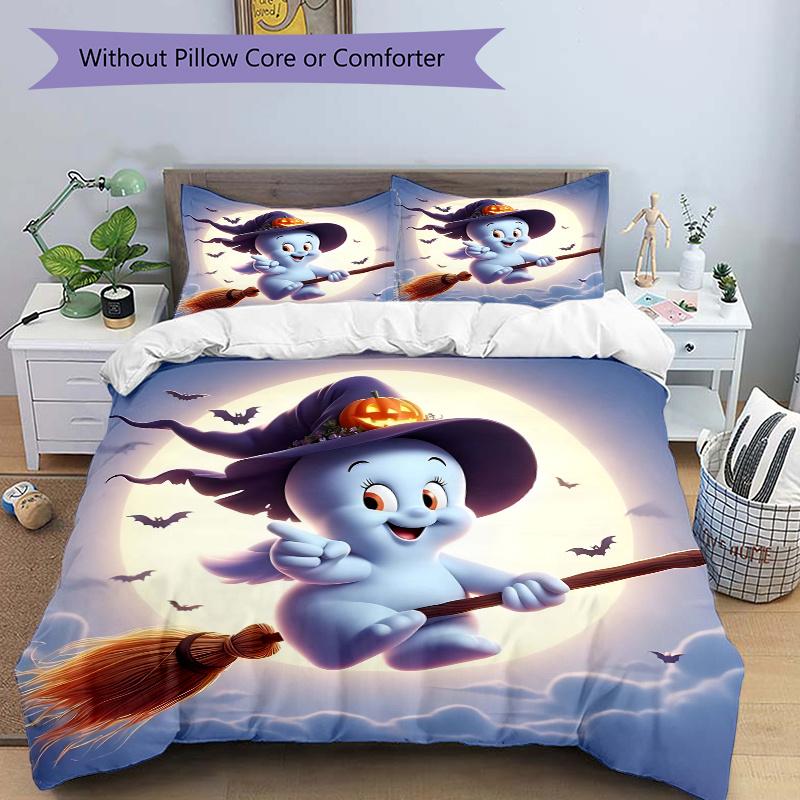 3pcs Flying Wizard Ghost Quilt Set - Soft and Comfortable Bedroom, Guest Room and Dorm Decor Bedding Set 1 Quilt Cover + 2 Pillowcases.L041
