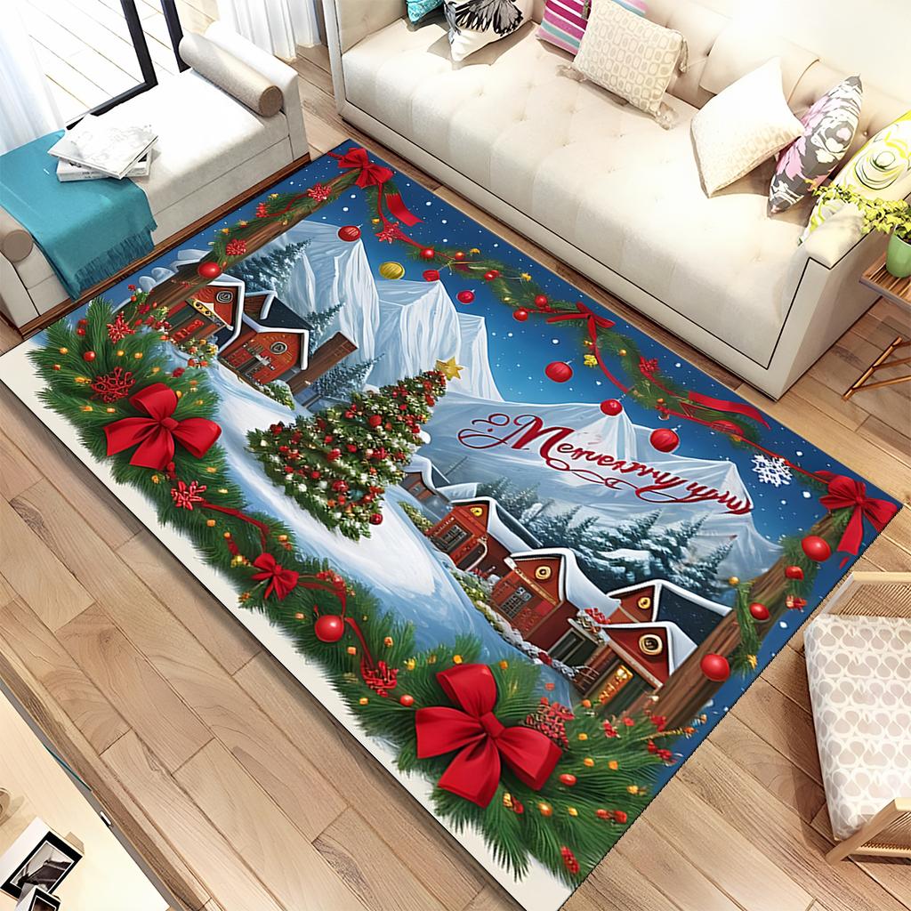 Cute Santa Claus Cartoon Merry Christmas Tree Festival Gift Carpet Rug for Living Room Bedroom Home Sofa Decoration,Non-slip