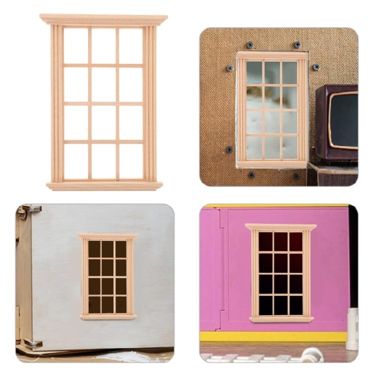 Multipurpose 4 Pieces Dollhouses Miniature Window 1 12 Scale Sturdy Wood Child Models for Home Display Solution