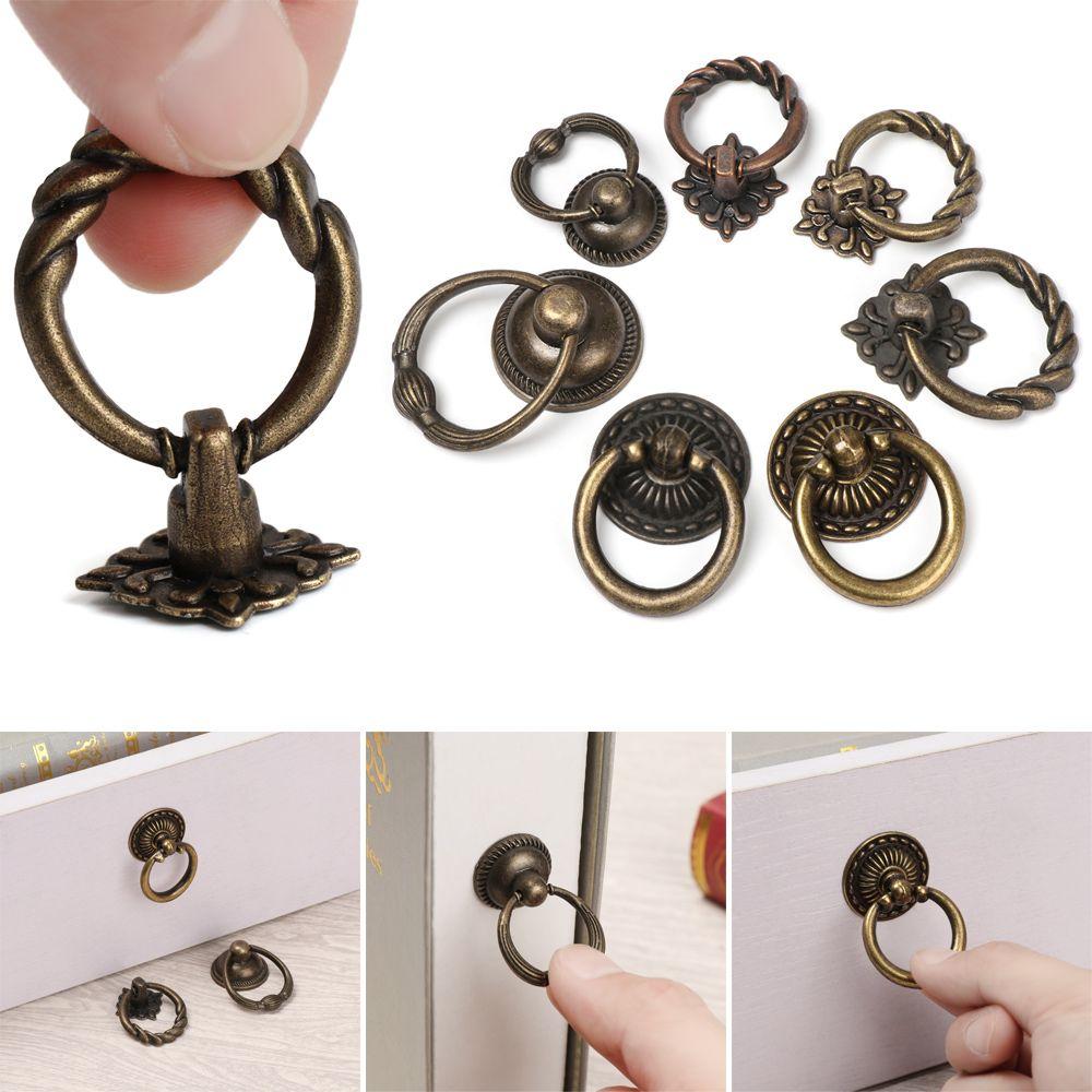 Ring Pattern Retro European Style Single Hole Wardrobe Pulls Bronze Handles Furniture Knobs