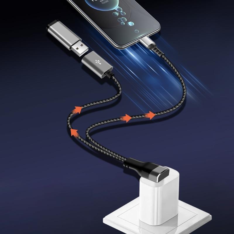 Плетеный нейлоновый USB-удлинитель USB на Type-C USB-разветвитель 66 Вт Power Delivery Дизайн с изгибом 90 градусов для компактного размещения