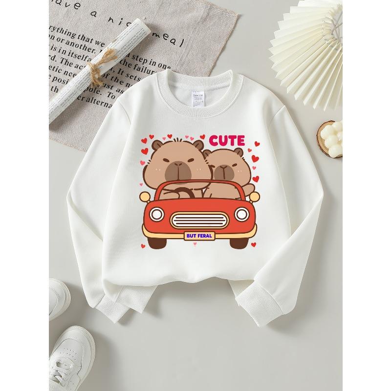 Cute Bears In Car But Feral But Fral | 2026 New Girls' Long-Sleeve Casual Crewneck Sweatshirt, Suitable For Outdoor Sports