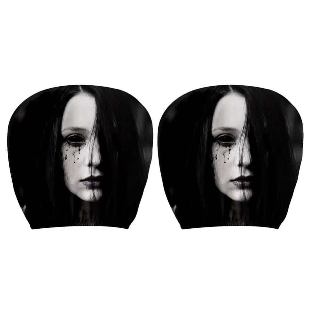 2Pcs Black Car Headrest Cover Scary Face Printing Car Headrest Protector Car Seat Cover  Halloween