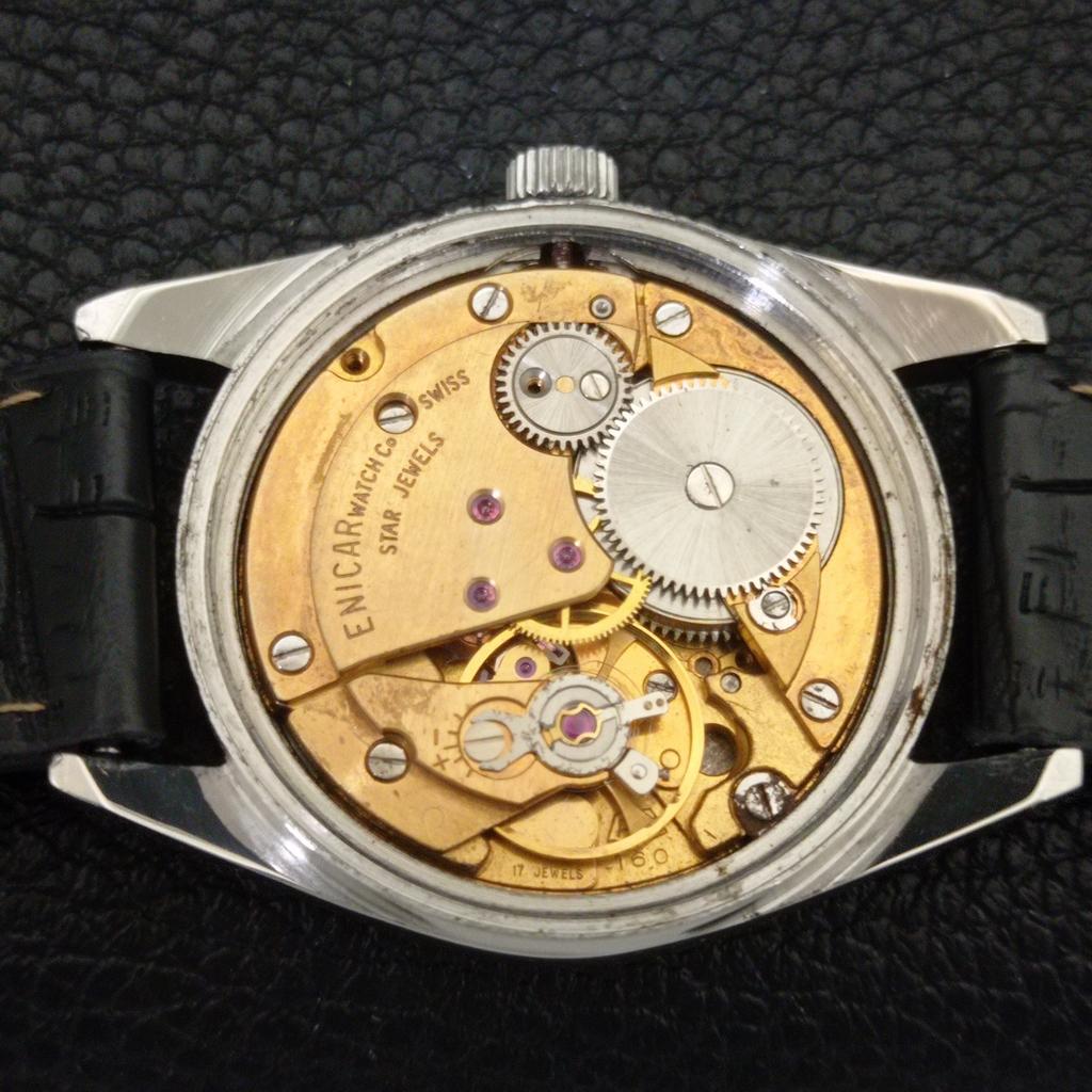 ШВЕЙЦАРСКИЕ ВИНТАЖНЫЕ МУЖСКИЕ ЧАСЫ ENICAR STAR JEWELS 160 С РУЧНЫМ ЗАВОДОМ СЕРЫЙ ЦИФЕРБЛАТ a703780-1