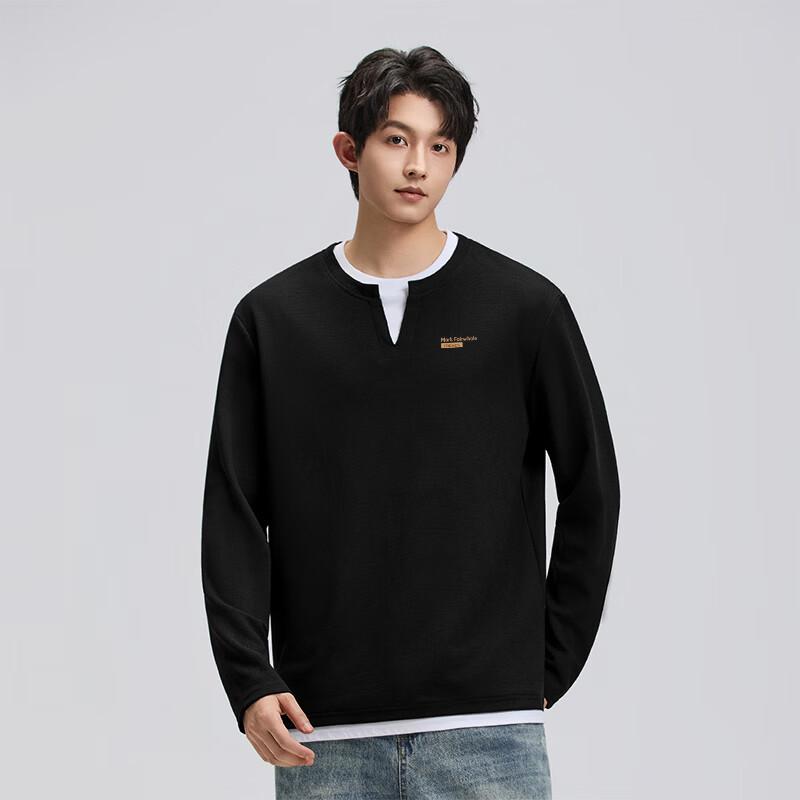 Mark Fairwhale Men's Waffle V-Neck Faux Two-Piece Long Sleeve T-Shirt