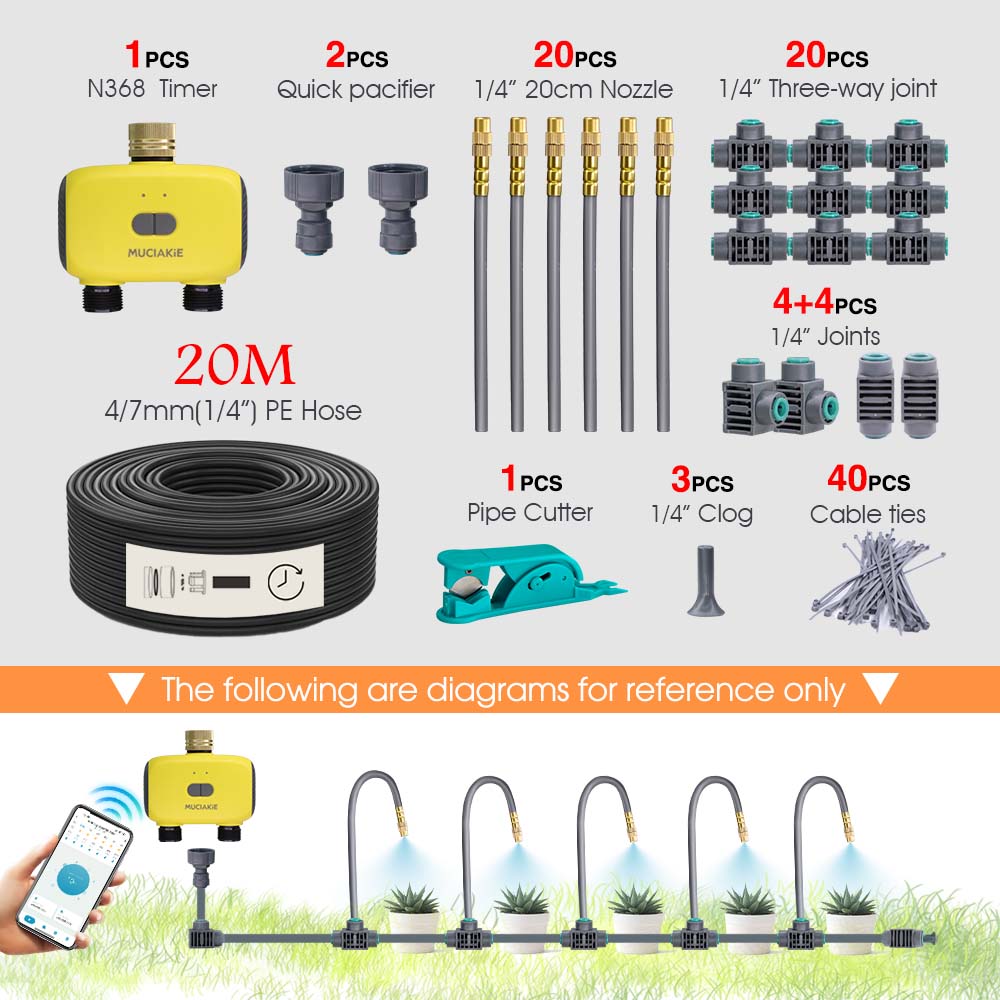 Bluetooth Dual Gardening Timer Irrigation Set Quick Connect Flexible Bending Adjust Brass Spray Nozzle Automatic Watering System