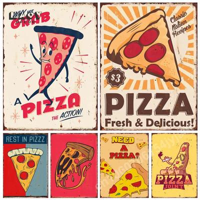 Металлические таблички Pizza Funny Food Кухонные таблички для ресторана, закусочной, настенное украшение, тарелка, фон для дома, дивана, пост