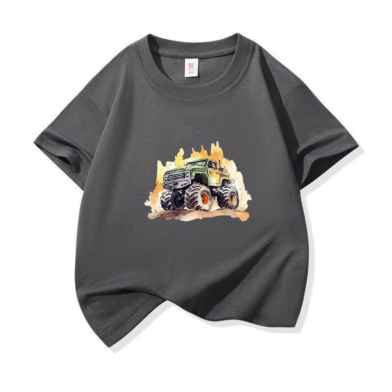 Kids Cotton T Shirt Playful Splash Offroad Car Print Crew Neck Short Sleeve Tee Casual Boys Girls Summer Tops