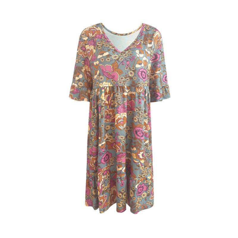 Женское повседневное летнее платье в стиле бохо с V-образным вырезом и цветочным принтом