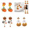 Whimsical Long Pumpkin Earrings For Halloween Featuring Cute Cartoon Characters In Alloy