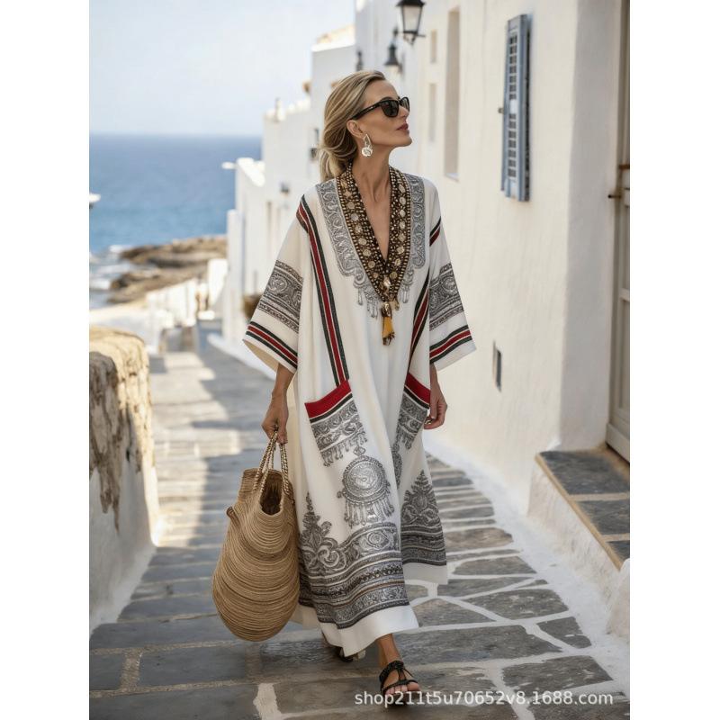 European and American bohemian women's dress seaside vacation elegant fashion print