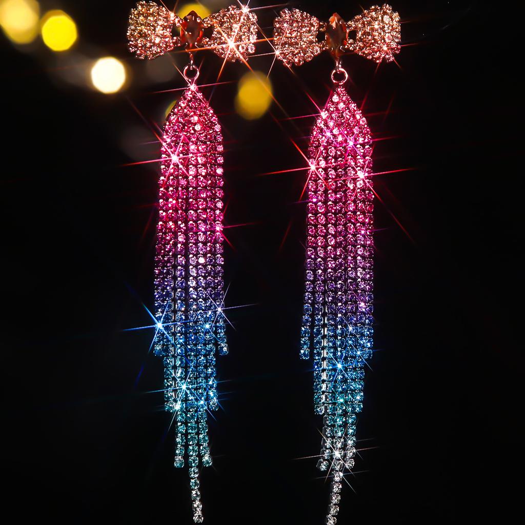 Bridal Earrings Prom Earrings New Advanced Sense Of Long Tassel Bow Earrings Temperament Women's Earrings 1 Pair