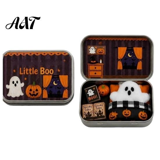 Miniature Landscape Props Mini Ghost Tin Box Set, Little Pocket Cute in A Box, Compact Desktop Soft Decoration Halloween Scene Spooky Decor, Gifts for