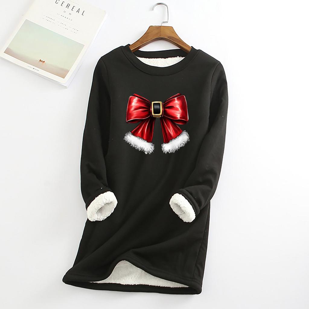 Женский круглый вырез с принтом из утолщенного плюша и кашемира, теплый длинный топ