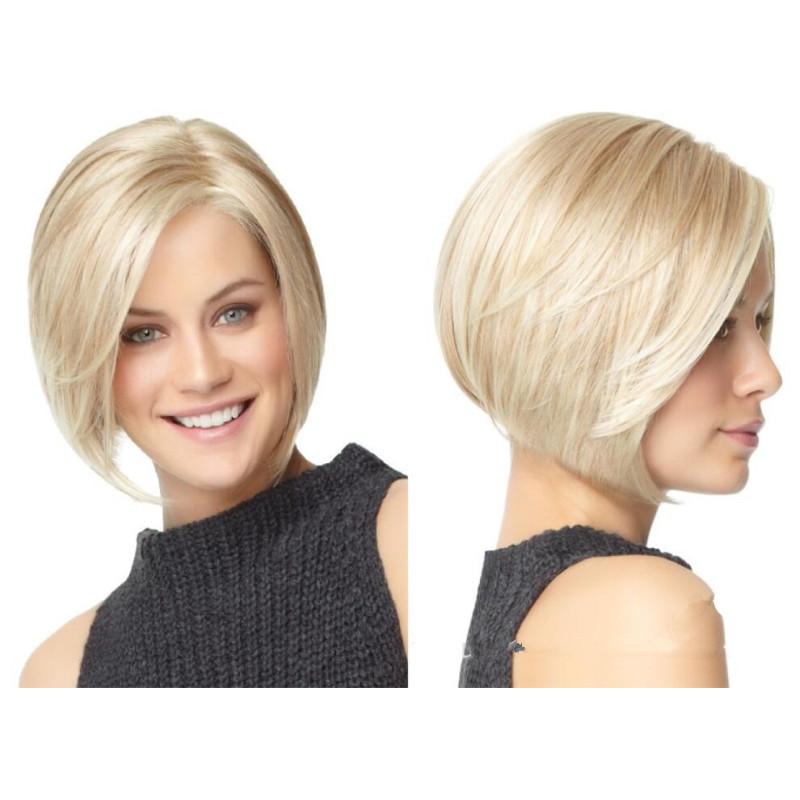 Женский короткий светлый синтетический парик, натуральный пушистый волнистый парик с боковой частью, челка для женщин, повседневное использование, косплей, термостойкий парик