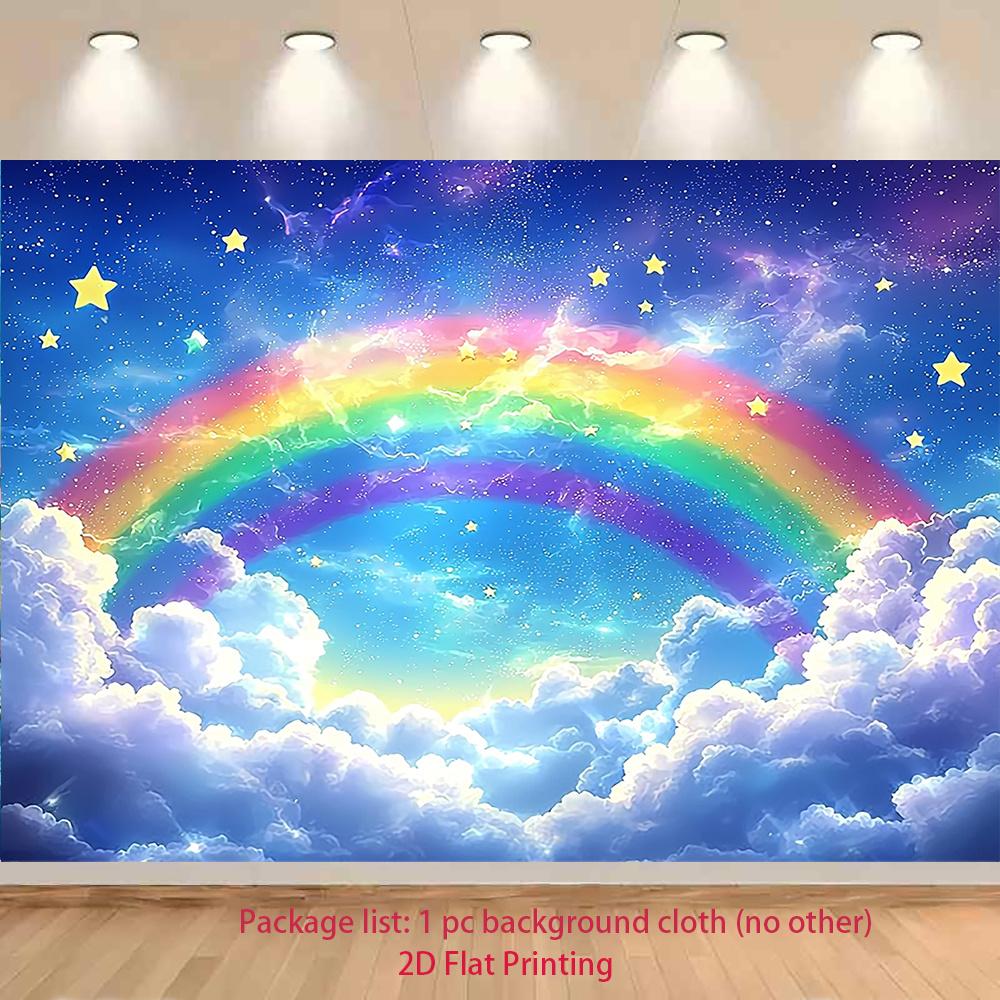 2D plane, 1 piece of soft rainbow cloud and starry background fabric, for party, wedding or birthday decoration