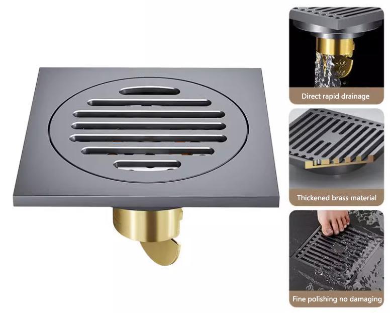 Condibe Brass Modern Square 100mm Tile Insert Grate Floor Drain Black Floor Drain